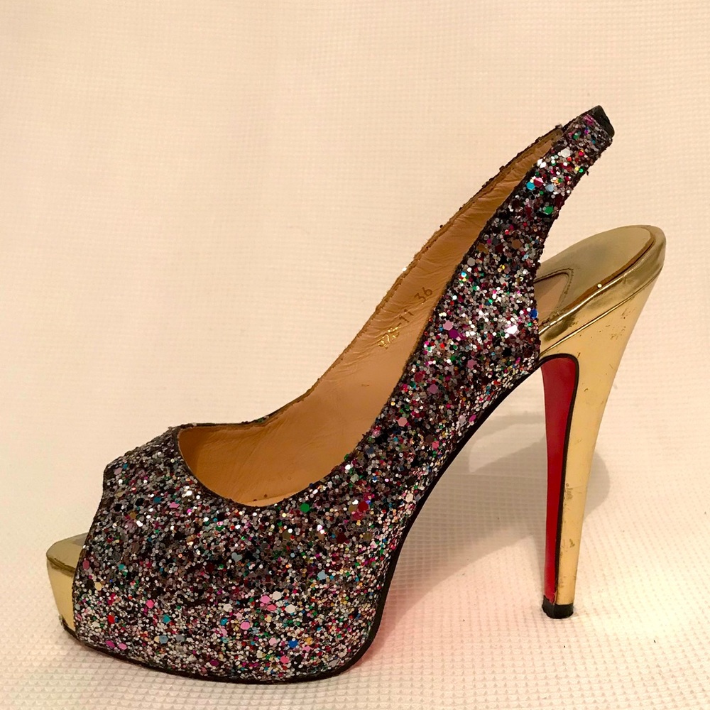 Christian Louboutin  Glitter Slingback Platform Heel Size 36